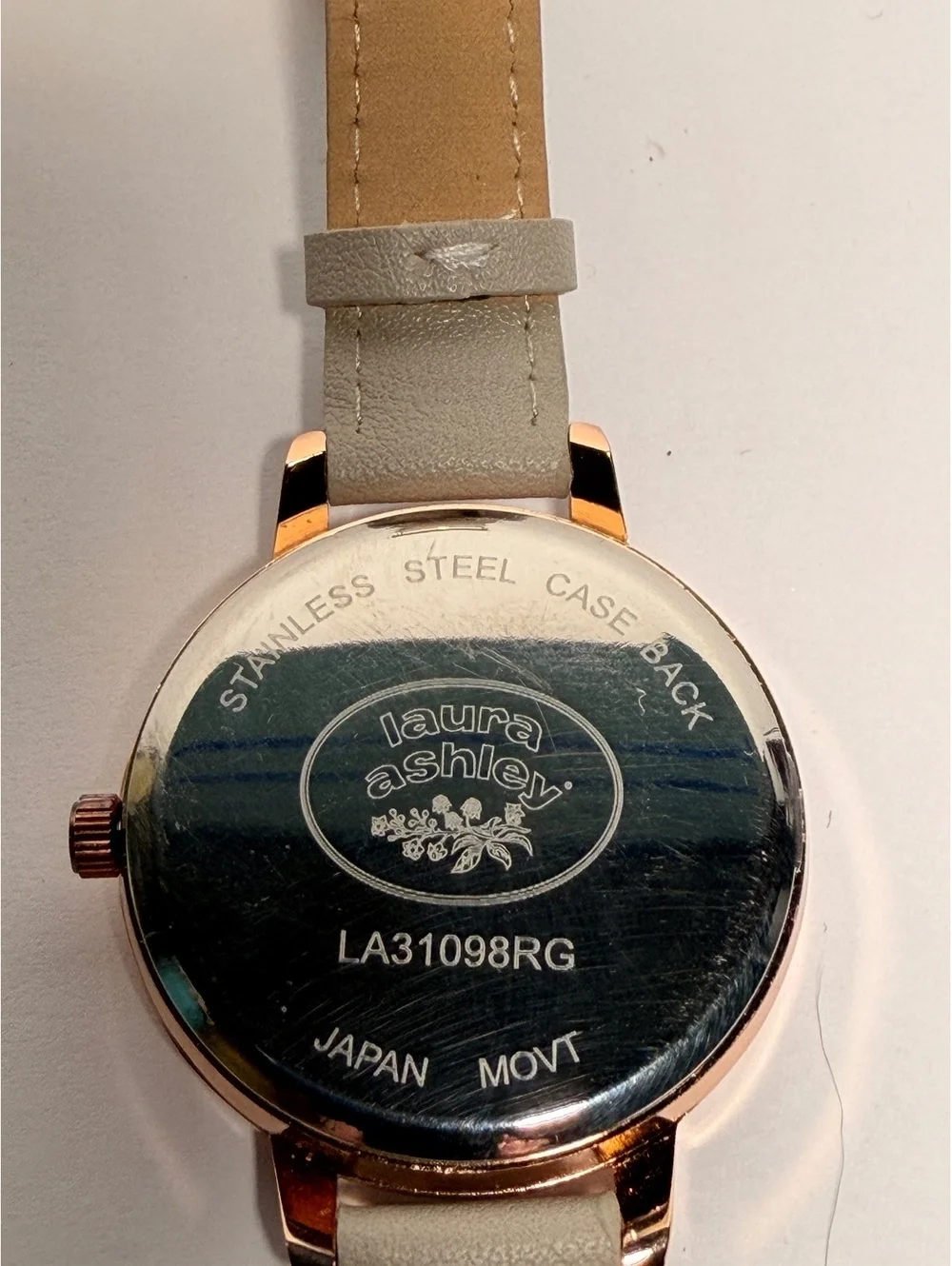 Laura Ashley Women's Floral Dial Watch Rose Gold with Beige Leather Strap